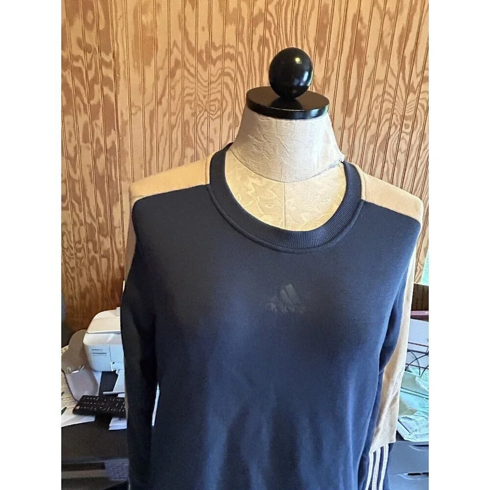Adidas Sweatshirt womens Essentials Crewneck Logo Colorblock Blue & Tan NWT‎ XS